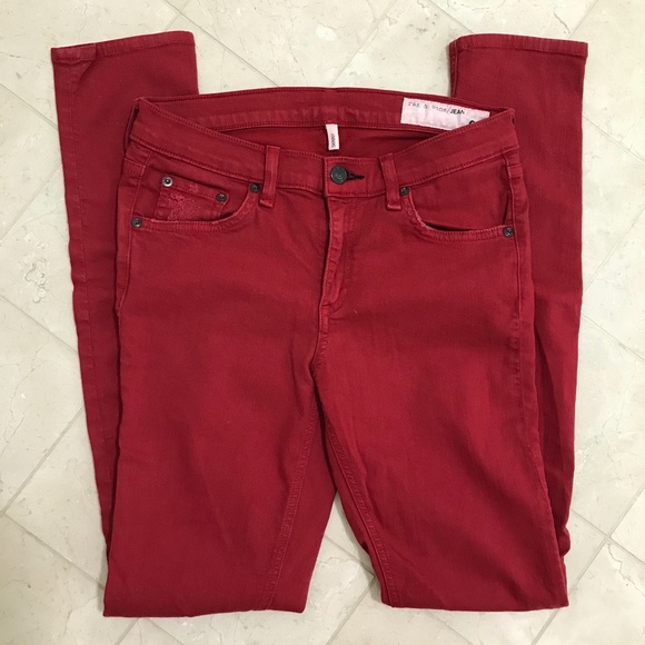Rag & Bone Red Skinny Distressed Jean - 27 - Picture 5 of 11